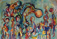 70 Bowing Jul 2006 acrylic on paper 22X15”